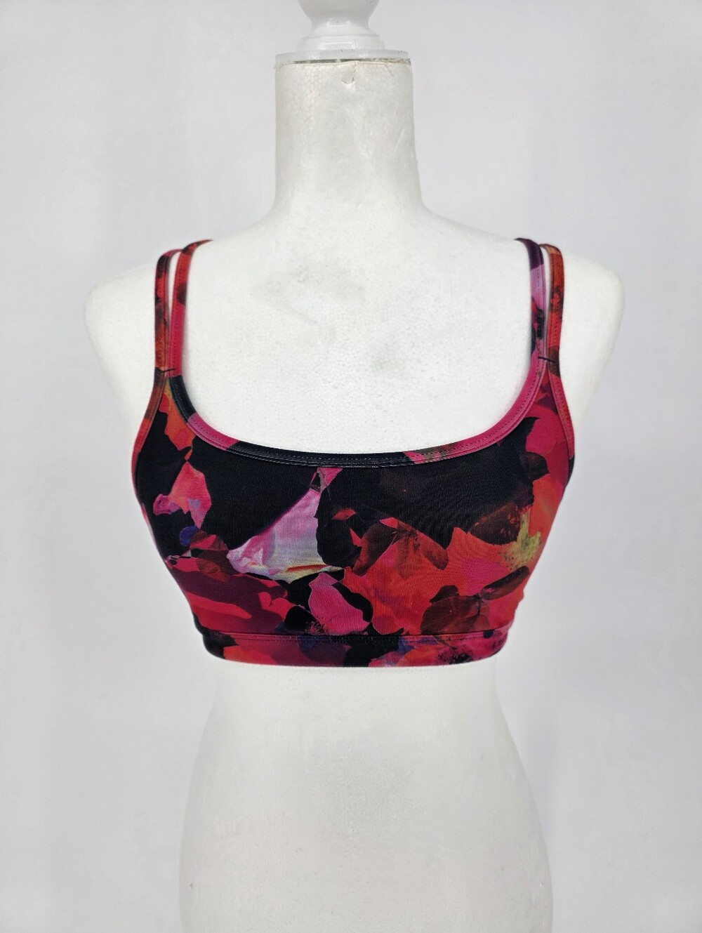Athleta‎ Floral Sports Bra Pink Black Strappy Back XS Medium Support